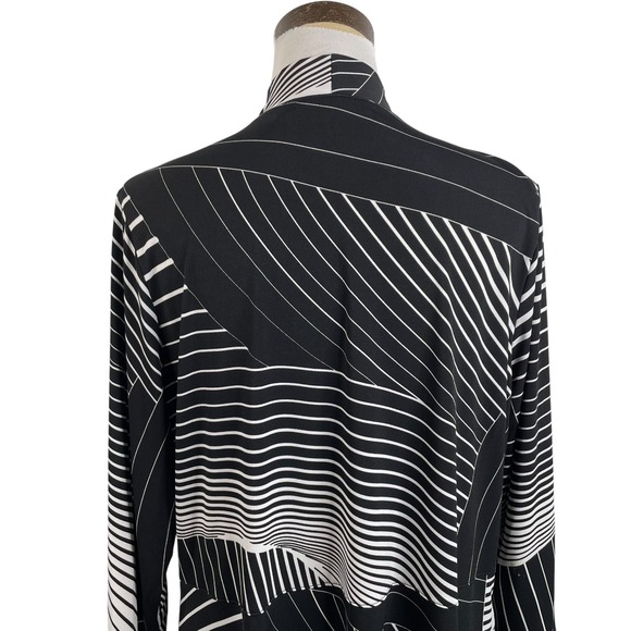 Susan Graver Liquid Knit Open Cardigan Top Women's  Sz Large Black White Stretch - Picture 9 of 16